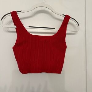 Babaton Red Sleeveless Fitted Crop Tank Top